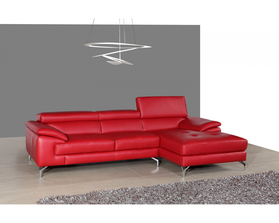 J&M A973B Italian Leather Mini Sectional - Right Facing Chaise, Red