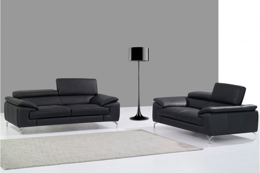 J&M™ A973 Italian Leather Sofa - Black