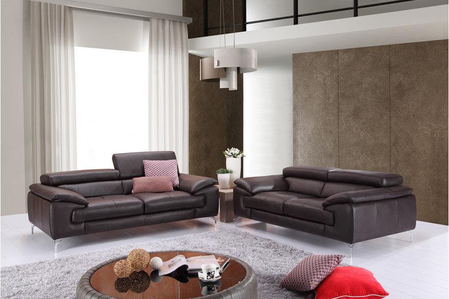 J&M™ A973 Italian Leather Sofa - Coffee