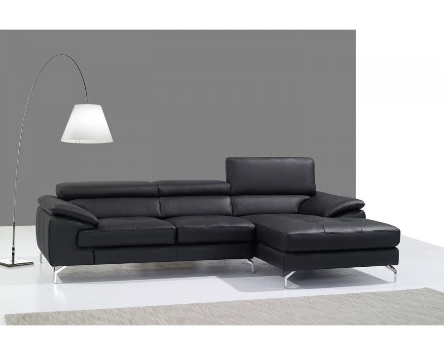 J&M A973B Italian Leather Mini Sectional - Right Facing Chaise, Black