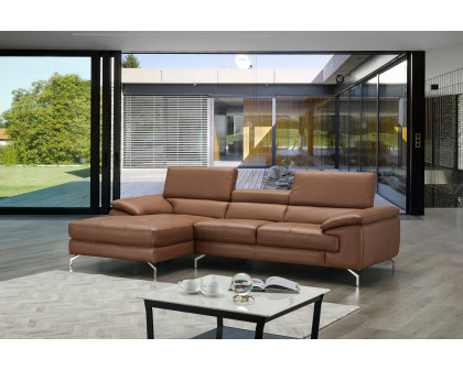 J&M A973B Italian Leather Mini Sectional - Left Facing Chaise, Caramel