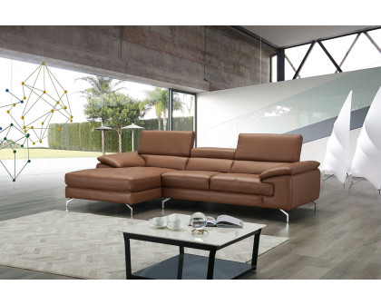 J&M A973B Italian Leather Mini Sectional - Left Facing Chaise, Caramel