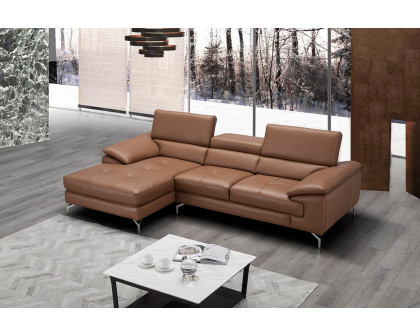 J&M A973B Italian Leather Mini Sectional - Left Facing Chaise, Caramel