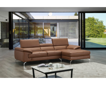 J&M A973B Italian Leather Mini Sectional - Right Facing Chaise, Caramel