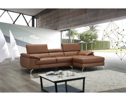 J&M A973B Italian Leather Mini Sectional - Right Facing Chaise, Caramel