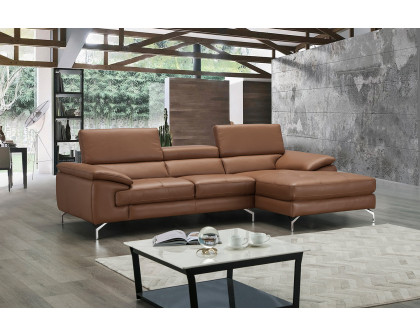 J&M A973B Italian Leather Mini Sectional - Right Facing Chaise, Caramel