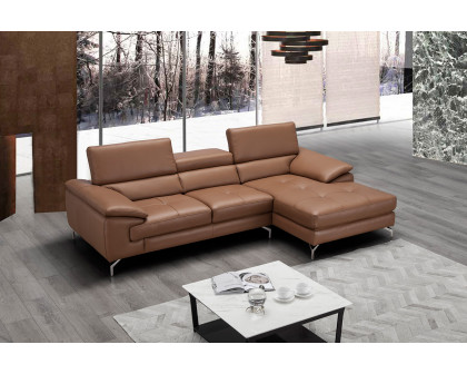 J&M A973B Italian Leather Mini Sectional - Right Facing Chaise, Caramel