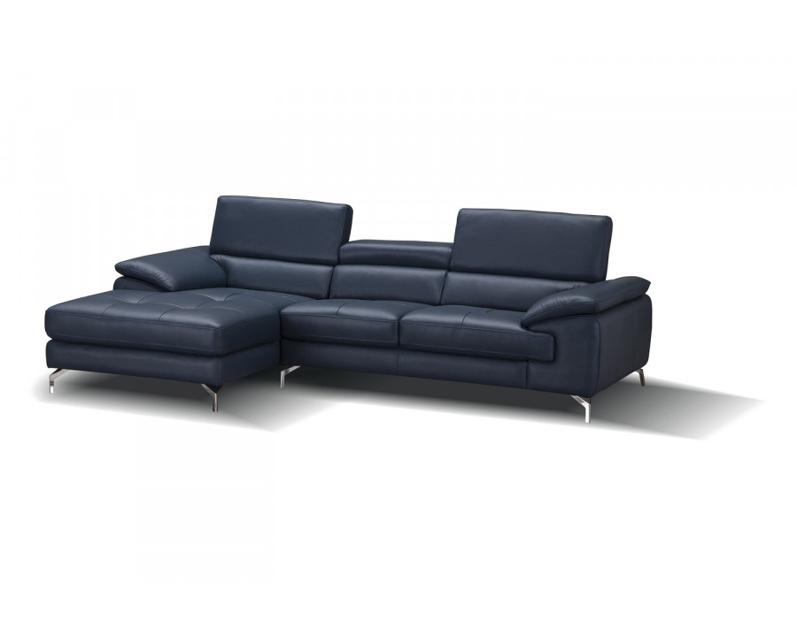 J&M A973B Italian Leather Mini Sectional - Left Facing Chaise, Blue