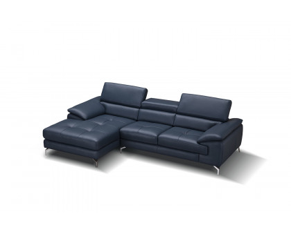 J&M A973B Italian Leather Mini Sectional - Left Facing Chaise, Blue