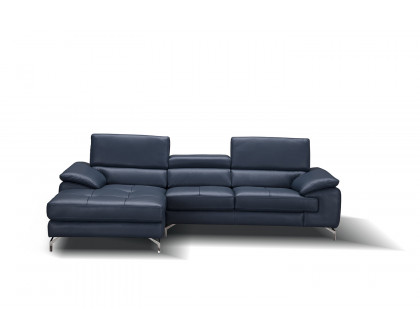 J&M A973B Italian Leather Mini Sectional - Left Facing Chaise, Blue