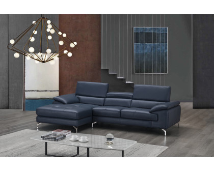 J&M A973B Italian Leather Mini Sectional - Left Facing Chaise, Blue