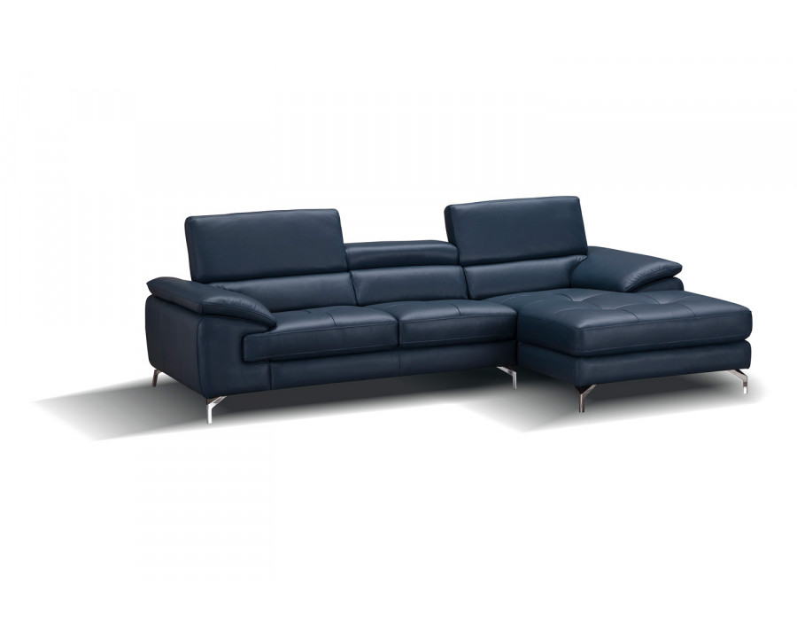 J&M A973B Italian Leather Mini Sectional - Right Facing Chaise, Blue