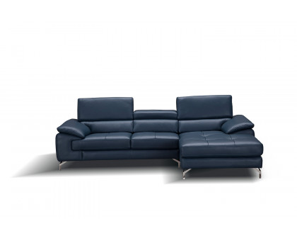 J&M A973B Italian Leather Mini Sectional - Right Facing Chaise, Blue