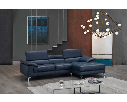 J&M A973B Italian Leather Mini Sectional - Right Facing Chaise, Blue