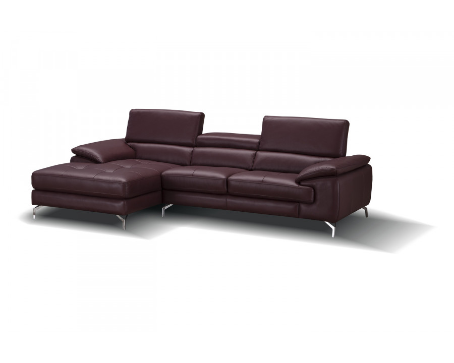 J&M A973B Italian Leather Mini Sectional - Left Facing Chaise, Maroon