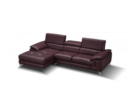 J&M A973B Italian Leather Mini Sectional - Left Facing Chaise, Maroon