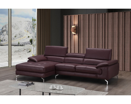 J&M A973B Italian Leather Mini Sectional - Left Facing Chaise, Maroon