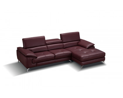 J&M A973B Italian Leather Mini Sectional - Right Facing Chaise, Maroon