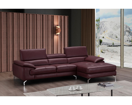 J&M A973B Italian Leather Mini Sectional - Right Facing Chaise, Maroon