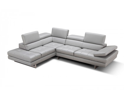 J&M A761 Italian Leather Sectional - Left Hand Facing, Light Gray