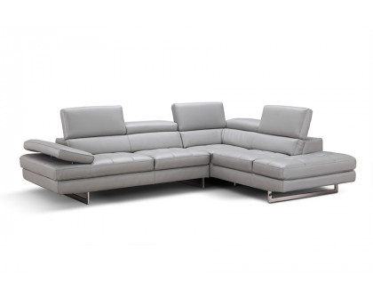 J&M A761 Italian Leather Sectional - Left Hand Facing, Light Gray