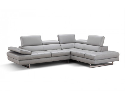 J&M A761 Italian Leather Sectional - Right Hand Facing, Light Gray