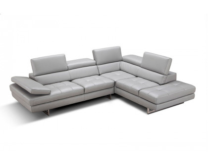 J&M A761 Italian Leather Sectional - Right Hand Facing, Light Gray