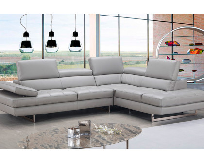 J&M A761 Italian Leather Sectional - Right Hand Facing, Light Gray