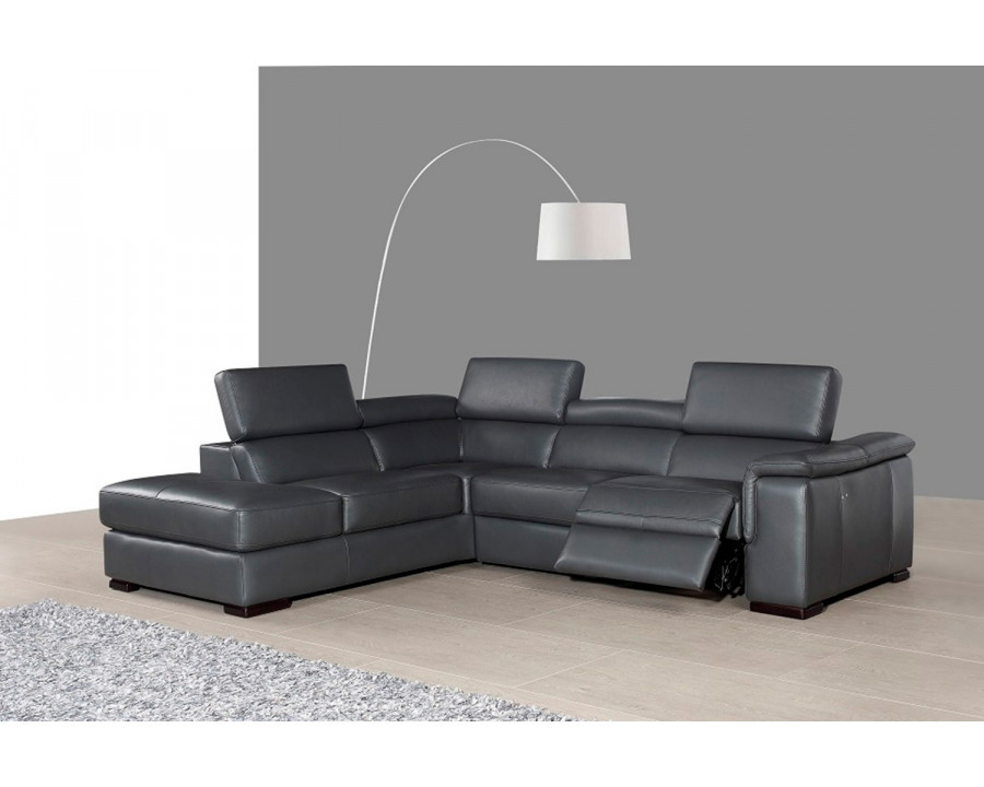 J&M Agata Premium Leather Sectional - Left Hand Facing Chaise, Slate Gray