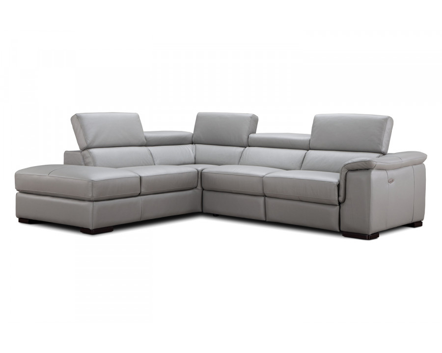 J&M Perla Premium Leather Sectional - Left Hand Facing Chaise, Light Gray