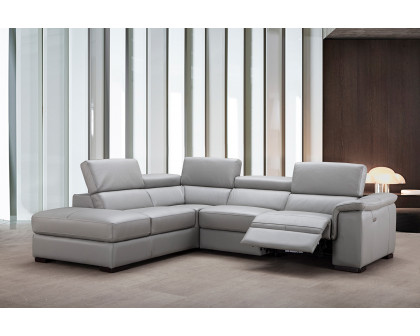 J&M Perla Premium Leather Sectional - Left Hand Facing Chaise, Light Gray