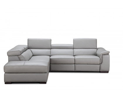 J&M Perla Premium Leather Sectional - Left Hand Facing Chaise, Light Gray