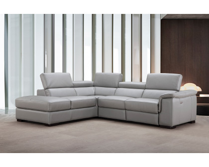 J&M Perla Premium Leather Sectional - Left Hand Facing Chaise, Light Gray