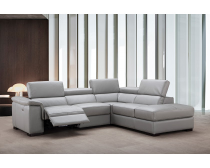 J&M Perla Premium Leather Sectional - Right Hand Facing Chaise, Light Gray