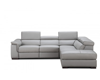 J&M Perla Premium Leather Sectional - Right Hand Facing Chaise, Light Gray