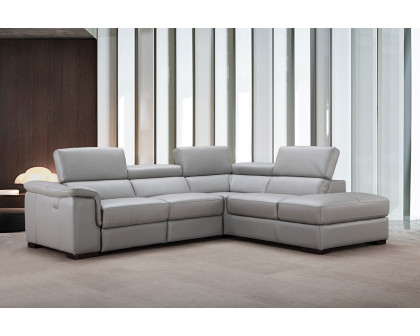 J&M Perla Premium Leather Sectional - Right Hand Facing Chaise, Light Gray