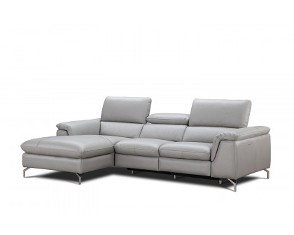 J&M Serena Premium Leather Sectional - Left Hand Facing Chaise, Light Gray