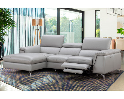 J&M Serena Premium Leather Sectional - Left Hand Facing Chaise, Light Gray