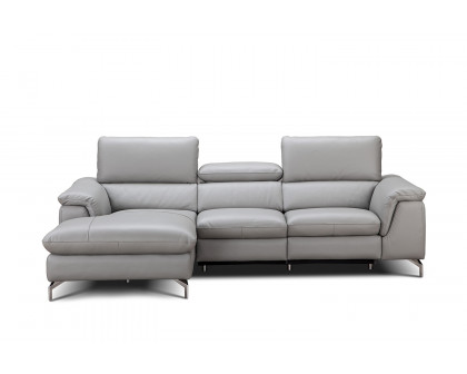 J&M Serena Premium Leather Sectional - Left Hand Facing Chaise, Light Gray