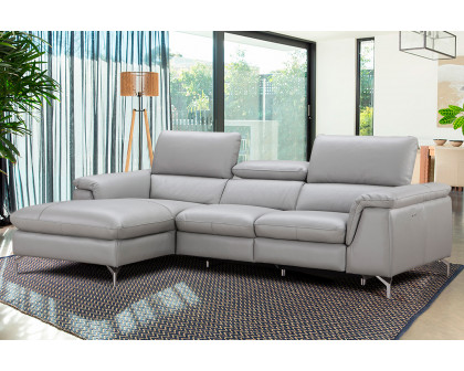 J&M Serena Premium Leather Sectional - Left Hand Facing Chaise, Light Gray