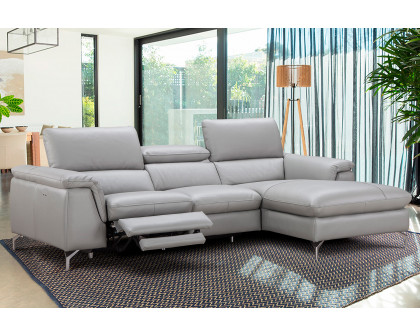 J&M Serena Premium Leather Sectional - Right Hand Facing Chaise, Light Gray