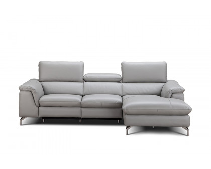 J&M Serena Premium Leather Sectional - Right Hand Facing Chaise, Light Gray