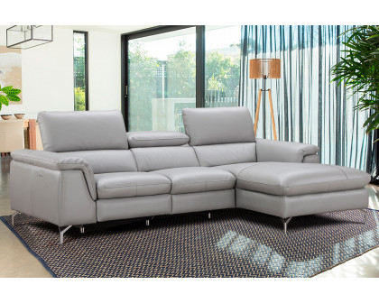 J&M Serena Premium Leather Sectional - Right Hand Facing Chaise, Light Gray