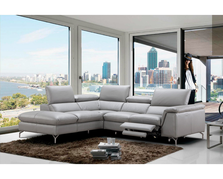 J&M Viola Premium Leather Sectional - Left Hand Facing Chaise, Light Gray