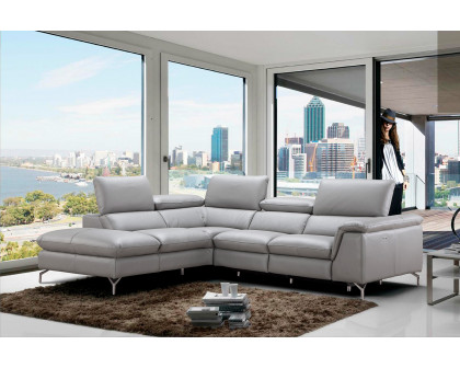 J&M Viola Premium Leather Sectional - Left Hand Facing Chaise, Light Gray