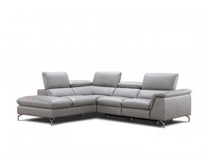 J&M Viola Premium Leather Sectional - Left Hand Facing Chaise, Light Gray