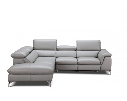 J&M Viola Premium Leather Sectional - Left Hand Facing Chaise, Light Gray