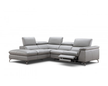 J&M Viola Premium Leather Sectional - Left Hand Facing Chaise, Light Gray