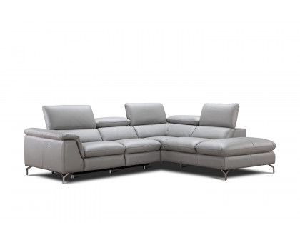 J&M Viola Premium Leather Sectional - Right Hand Facing Chaise, Light Gray