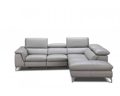 J&M Viola Premium Leather Sectional - Right Hand Facing Chaise, Light Gray